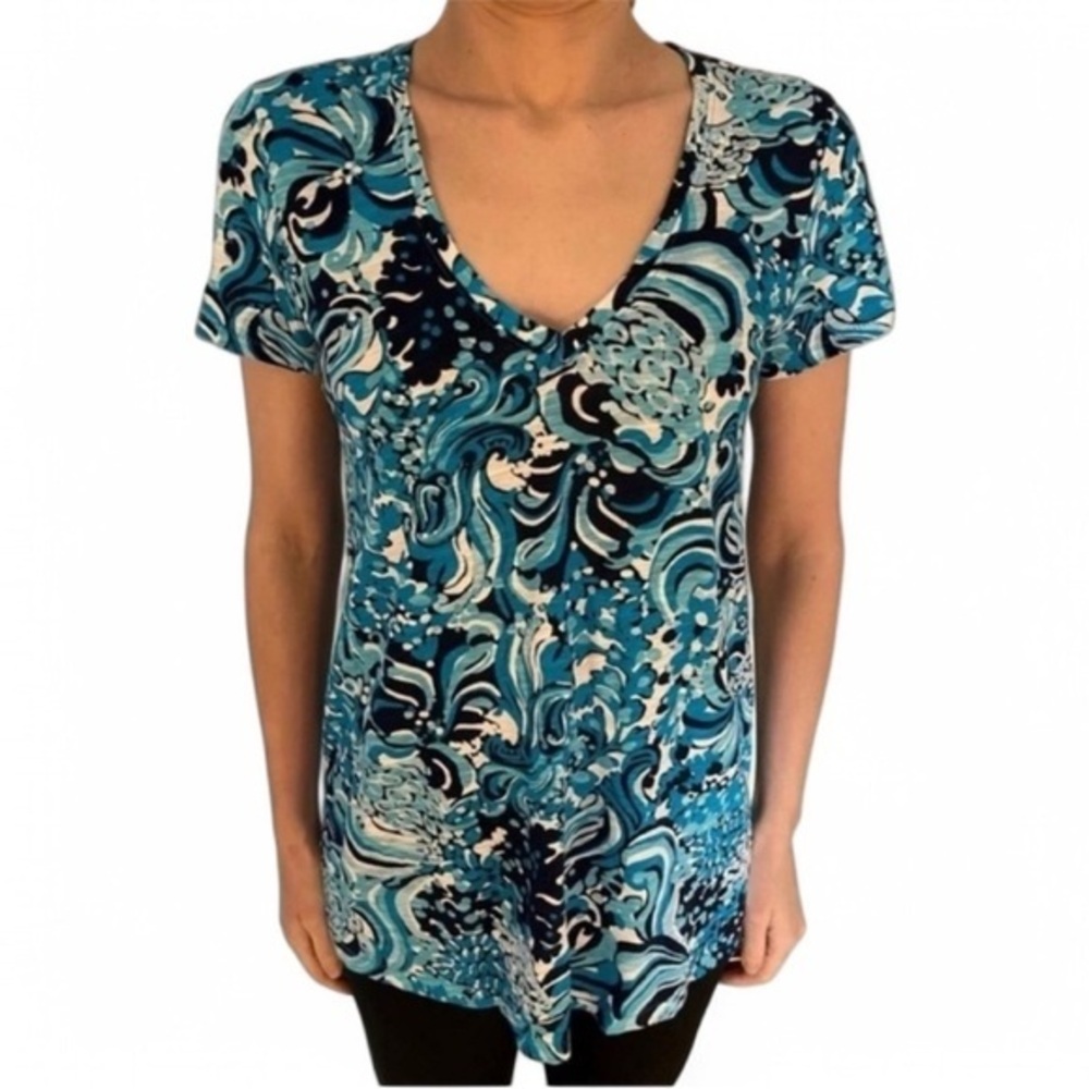 Lilly Pulitzer Etta V- Neck Resort White Mermazing top. Size XXS. Nautical